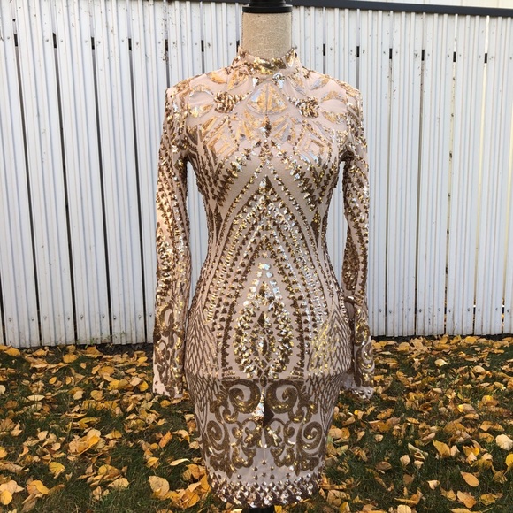 Fashion Nova Dresses & Skirts - GOLD Sequin Long-Sleeved Mini Dress